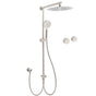 Brushed Nickel Round 12" Large Rain Head Shower Handheld Sliding Rail Arm Chrome Set + Twin Taps V1233-SC842BSHR002M4CNKSR112NKC0292BN