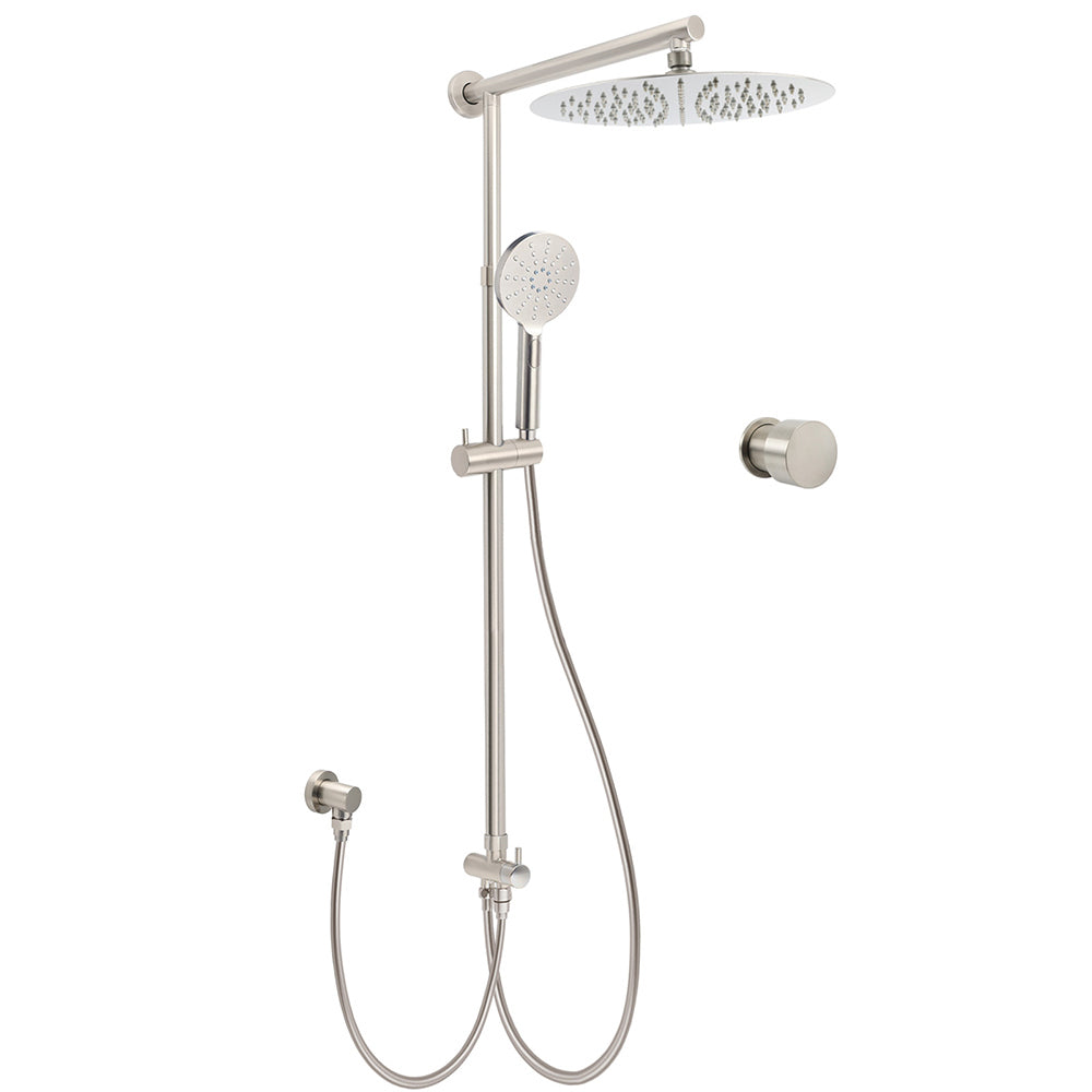 Brushed Nickel 12" Large Rain Head Twin Shower Handheld Sliding Rail Arm Set With Mixer V1233-SC842BSHR002M4CNKSR112NKC1292BN