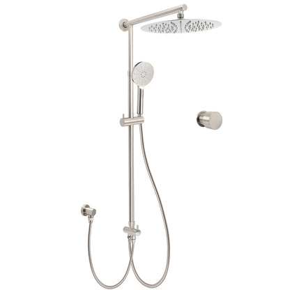 Brushed Nickel 12" Large Rain Head Twin Shower Handheld Sliding Rail Arm Set With Mixer V1233-SC842BSHR002M4CNKSR112NKC1292BN