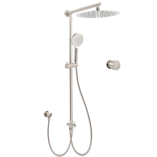 Brushed Nickel 12" Large Rain Head Twin Shower Handheld Sliding Rail Arm Set With Mixer V1233-SC842BSHR002M4CNKSR112NKC1292BN