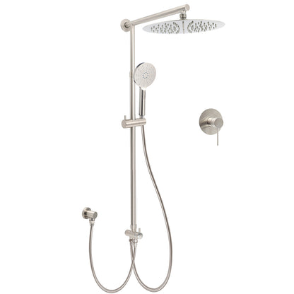 Brushed Nickel Round 12" Rainfall Head Shower Handheld Sliding Rail Arm Mixer 2in1 Set V1233-SC842BSHR002M4CNKSR112NKRD201N
