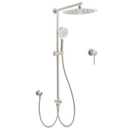 Brushed Nickel Round 12" Rainfall Head Shower Handheld Sliding Rail Small Face Mixer 2in1 Set V1233-SC842BSHR002M4CNKSR112NKRD201N60