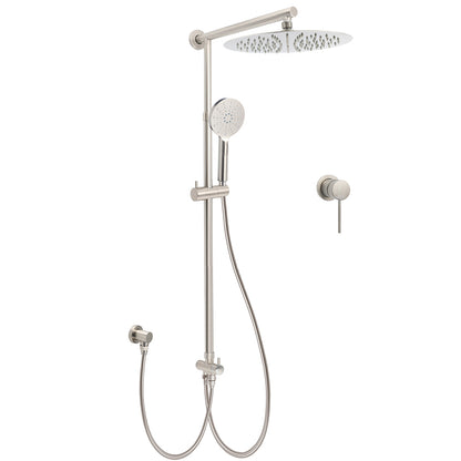 Brushed Nickel Round 12" Rainfall Head Shower Handheld Sliding Rail Small Face Mixer 2in1 Set V1233-SC842BSHR002M4CNKSR112NKRD201N60