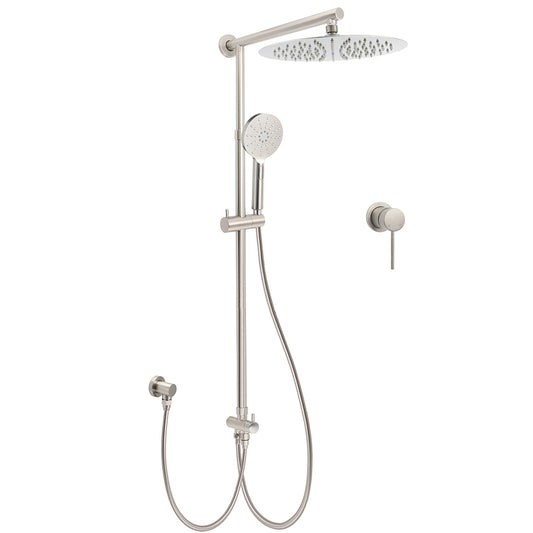 Brushed Nickel Round 12" Rainfall Head Shower Handheld Sliding Rail Small Face Mixer 2in1 Set V1233-SC842BSHR002M4CNKSR112NKRD201N60