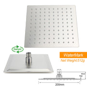 Brushed Nickel 2in1 Square 8" Thin Rainfall Head Shower Handheld Sliding Rail Arm Set V1233-SC842BSHS002M4CNKSS108N