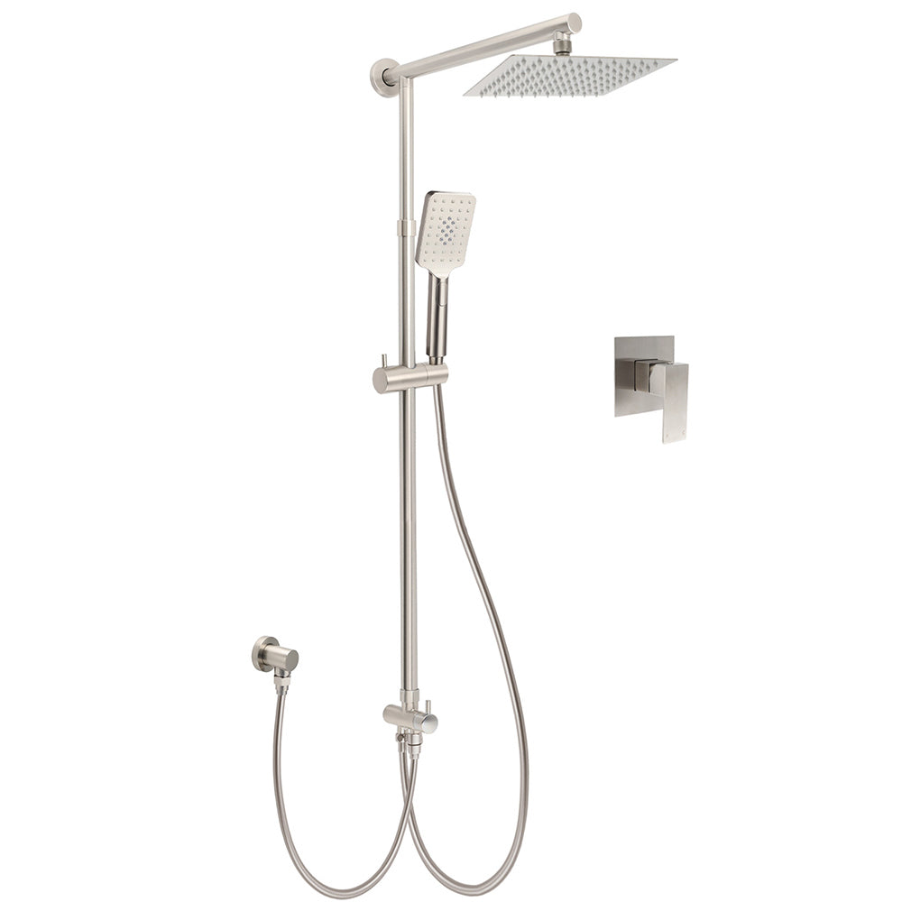 Brushed Nickel 8" Rain Head Shower Square 3 Modes Handheld Sliding Rail Arm Mixer Dual Set V1233-SC842BSHS002M4CNKSS108NKSQ201N