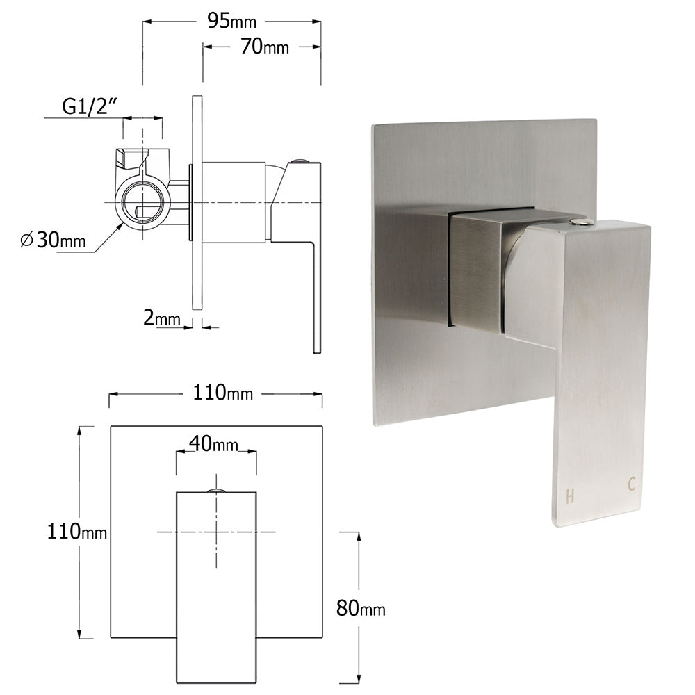 Brushed Nickel 8" Rain Head Shower Square 3 Modes Handheld Sliding Rail Arm Mixer Dual Set V1233-SC842BSHS002M4CNKSS108NKSQ201N