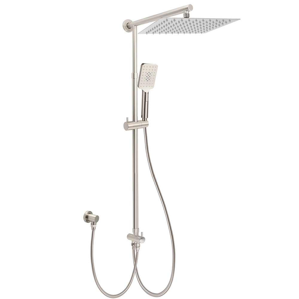 Brushed Nickel 2in1 Square 12" Thin Rainfall Head Shower 3 Modes Handheld Sliding Rail Arm Set V1233-SC842BSHS002M4CNKSS112N