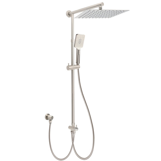 Brushed Nickel 2in1 Square 12" Thin Rainfall Head Shower 3 Modes Handheld Sliding Rail Arm Set V1233-SC842BSHS002M4CNKSS112N