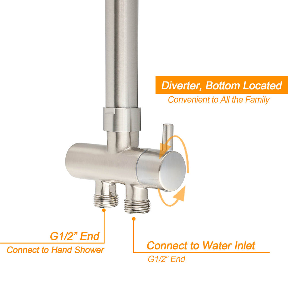 Brushed Nickel 2in1 Square 12" Thin Rainfall Head Shower 3 Modes Handheld Sliding Rail Arm Set V1233-SC842BSHS002M4CNKSS112N