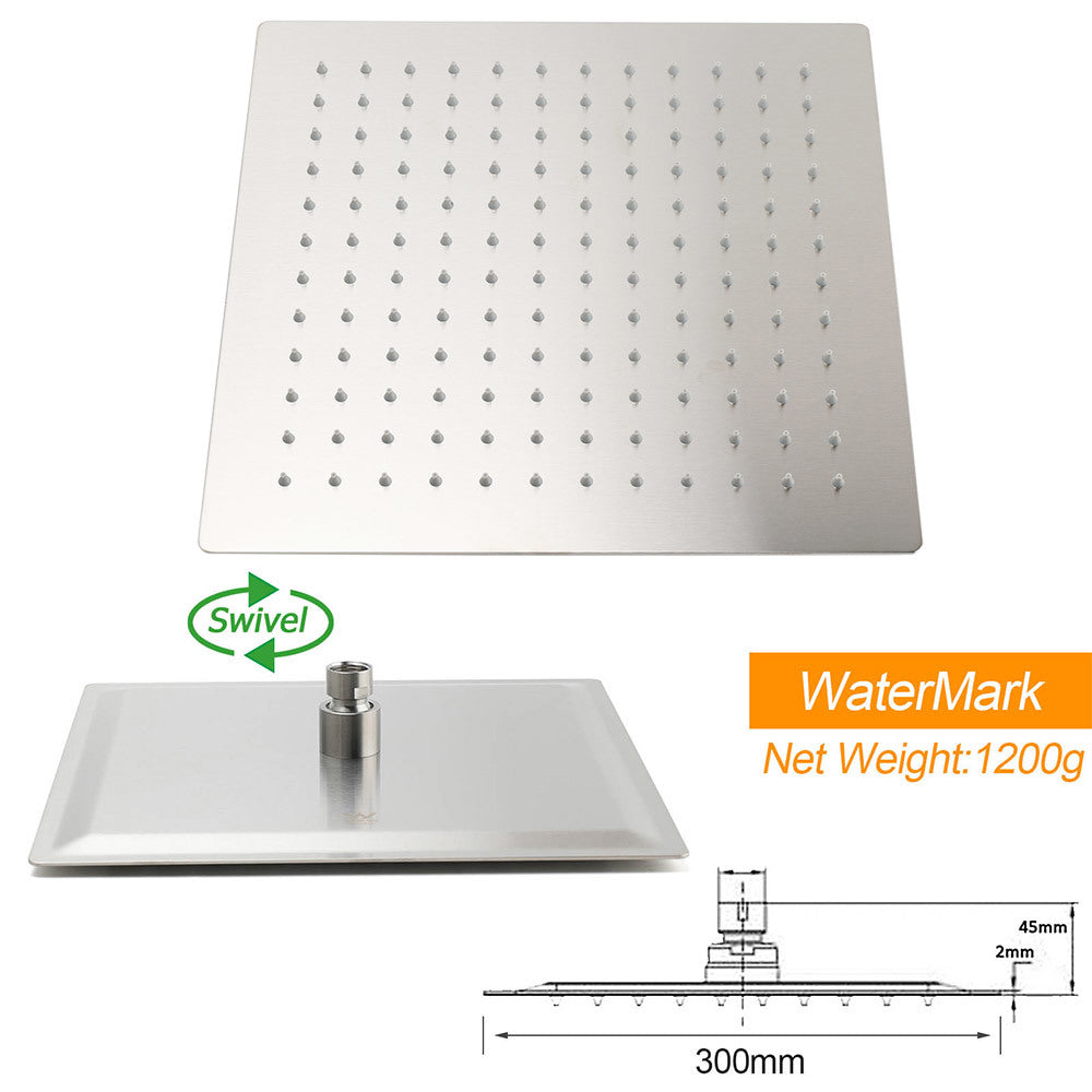 Brushed Nickel 2in1 Square 12" Thin Rainfall Head Shower 3 Modes Handheld Sliding Rail Arm Set V1233-SC842BSHS002M4CNKSS112N