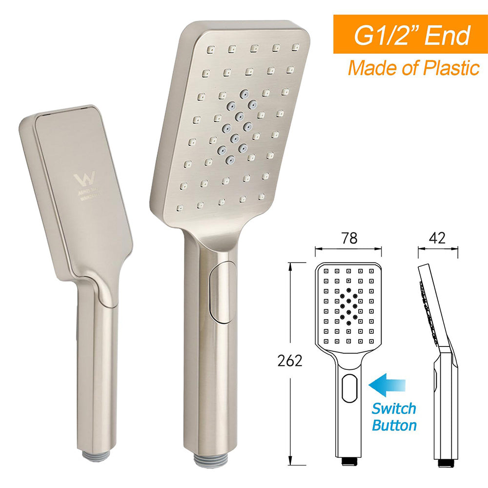 Brushed Nickel 2in1 Square 12" Thin Rainfall Head Shower 3 Modes Handheld Sliding Rail Arm Set V1233-SC842BSHS002M4CNKSS112N