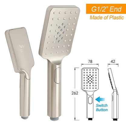 Brushed Nickel 2in1 Square 12" Thin Rainfall Head Shower 3 Modes Handheld Sliding Rail Arm Set V1233-SC842BSHS002M4CNKSS112N