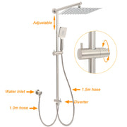 Brushed Nickel 2in1 Square 12" Thin Rainfall Head Shower 3 Modes Handheld Sliding Rail Arm Set V1233-SC842BSHS002M4CNKSS112N