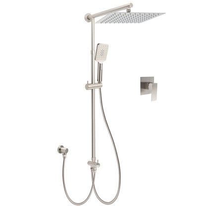 WELS Brushed Nickel 12" Rain Head Shower Square 3 Modes Handheld Sliding Rail Arm Mixer Dual Set V1233-SC842BSHS002M4CNKSS112NKSQ201N
