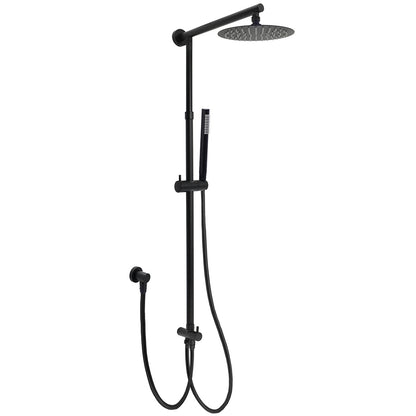 WELS Matt Black 2in1 Shower 8" Round Head Set 1 Mode Handheld Rose Sliding Rail Elbow Inlet V1233-SC842BSS019CBLKSR108B