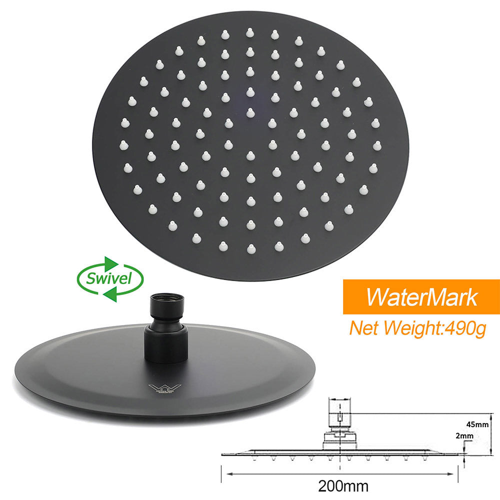 WELS Matt Black 2in1 Shower 8" Round Head Set 1 Mode Handheld Rose Sliding Rail Elbow Inlet V1233-SC842BSS019CBLKSR108B