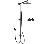 WELS Matt Black 2in1 Shower 8" Round Head Set Sliding Rail Single Mode Handheld + Twin Taps V1233-SC842BSS019CBLKSR108BCF0282ABK