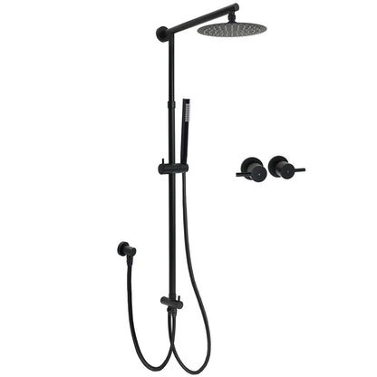 WELS Matt Black 2in1 Shower 8" Round Head Set Sliding Rail Single Mode Handheld + Twin Taps V1233-SC842BSS019CBLKSR108BCF0282ABK