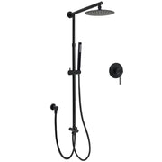 WELS Matt Black Twin Shower 8" Round Rain Head Set Sliding Rail Single Mode Handheld + Mixer V1233-SC842BSS019CBLKSR108BKRD201B
