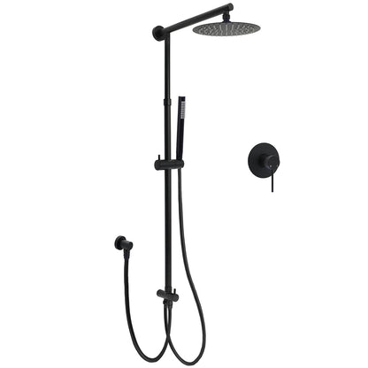 WELS Matt Black Twin Shower 8" Round Rain Head Set Sliding Rail Single Mode Handheld + Mixer V1233-SC842BSS019CBLKSR108BKRD201B