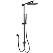 Matt Black Dual Round Shower Set 10" Rain Head Metal Handheld Sliding Rail Arm Diverter V1233-SC842BSS019CBLKSR110B