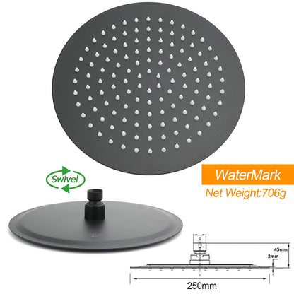 Matt Black Round Dual Shower Set 10" Rain Head Metal Handheld Sliding Rail Arm Twin Taps V1233-SC842BSS019CBLKSR110BCF0282ABK
