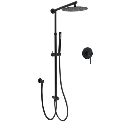 Matt Black 2in1 Round Shower 10" Rainfall Head Metal Handheld Sliding Rail Diverter Mixer Set V1233-SC842BSS019CBLKSR110BKRD201B