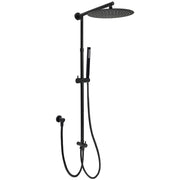 Matte Black Large 12" Round Shower Head Twin Set Stainless Steel Handheld Diverter Wall Rail Arm V1233-SC842BSS019CBLKSR112B