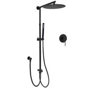 WELS Matt Black Twin Round 12" Shower Head Set Metal Handheld Flexible Rail Wall Arm Mixer V1233-SC842BSS019CBLKSR112BKRD201B
