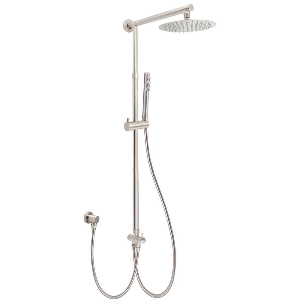 Brushed Nickel 2in1 Round 8inch Stainless Steel Rain Head Shower Handheld Sliding Rail Arm Set V1233-SC842BSSS019CBNKSR108N