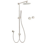 Brushed Nickel Round 8" Rain Head Shower Stainless Steel Handheld Sliding Rail Arm Chrome Set + Twin Taps V1233-SC842BSSS019CBNKSR108NKC0292BN