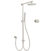 Brushed Nickel 8" Thin Rain Head Twin Shower Metal Handheld Rose Sliding Rail Arm Set With Mixer V1233-SC842BSSS019CBNKSR108NKC1292BN