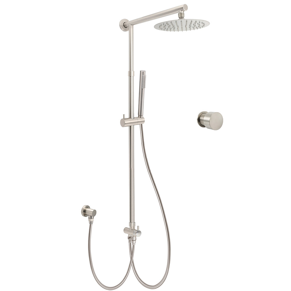 Brushed Nickel 8" Thin Rain Head Twin Shower Metal Handheld Rose Sliding Rail Arm Set With Mixer V1233-SC842BSSS019CBNKSR108NKC1292BN