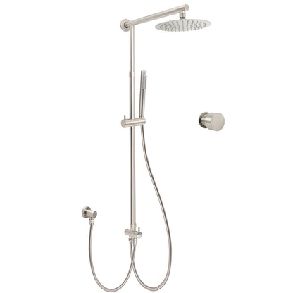 Brushed Nickel 8" Thin Rain Head Twin Shower Metal Handheld Rose Sliding Rail Arm Set With Mixer V1233-SC842BSSS019CBNKSR108NKC1292BN