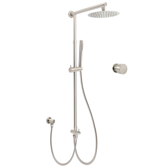 Brushed Nickel 8" Thin Rain Head Twin Shower Metal Handheld Rose Sliding Rail Arm Set With Mixer V1233-SC842BSSS019CBNKSR108NKC1292BN