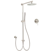 Brushed Nickel Round 8" Rain Head Shower 1 Mode Handheld Sliding Rail Arm Mixer 2in1 Set V1233-SC842BSSS019CBNKSR108NKRD201N