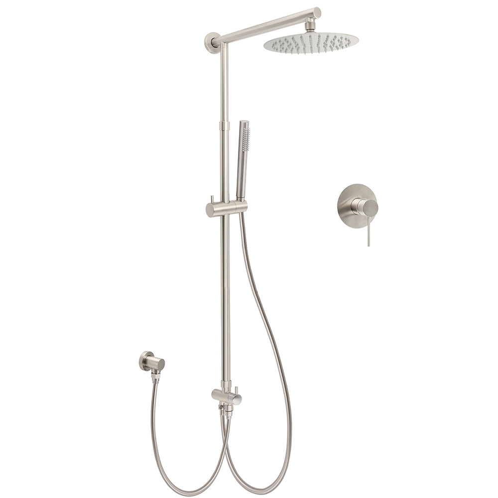 Brushed Nickel Round 8" Rain Head Shower 1 Mode Handheld Sliding Rail Arm Mixer 2in1 Set V1233-SC842BSSS019CBNKSR108NKRD201N