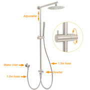 Brushed Nickel Round 8" Rain Head Shower 1 Mode Handheld Sliding Rail Arm Mixer 2in1 Set V1233-SC842BSSS019CBNKSR108NKRD201N