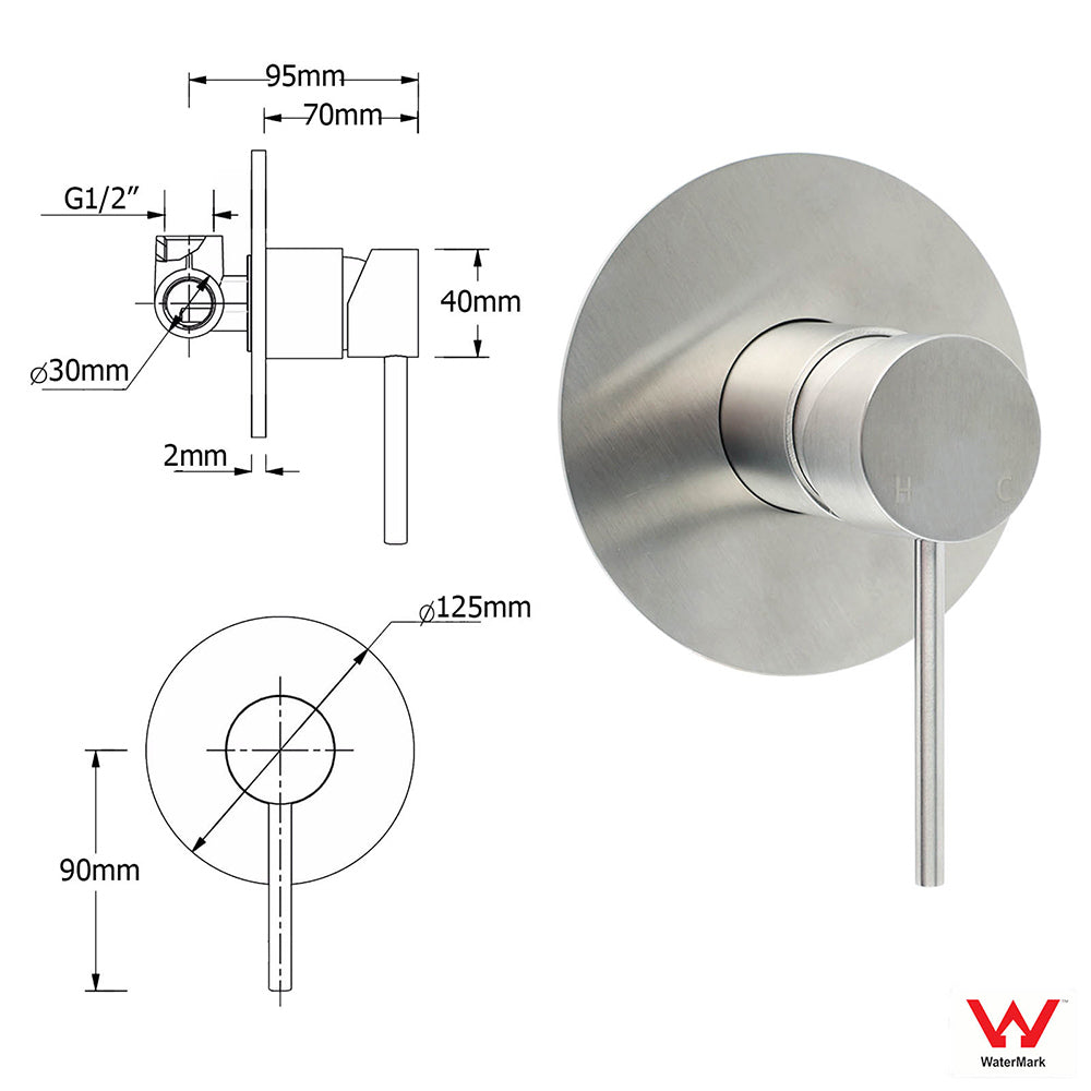 Brushed Nickel Round 8" Rain Head Shower 1 Mode Handheld Sliding Rail Arm Mixer 2in1 Set V1233-SC842BSSS019CBNKSR108NKRD201N