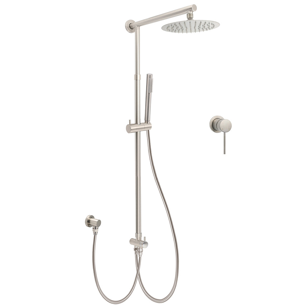 WELS Brushed Nickel Round 8" Rain Head Shower 1 Mode Handheld Sliding Rail Mixer 2in1 Set V1233-SC842BSSS019CBNKSR108NKRD201N60