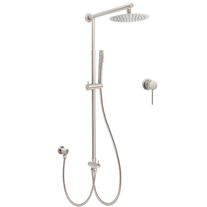 WELS Brushed Nickel Round 8" Rain Head Shower 1 Mode Handheld Sliding Rail Mixer 2in1 Set V1233-SC842BSSS019CBNKSR108NKRD201N60