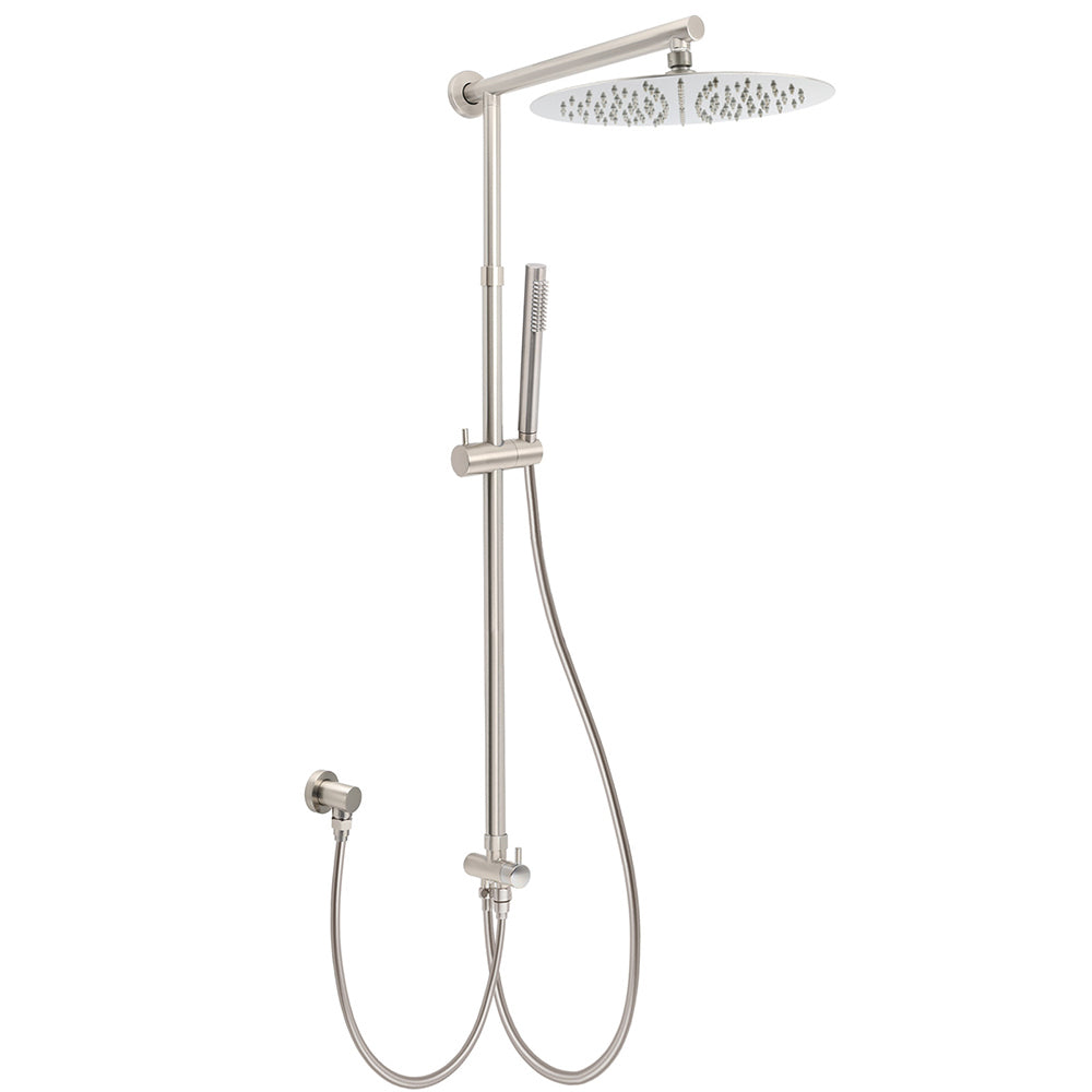 Brushed Nickel Dual Round 12" Stainless Steel Rain Shower Head Metal Handheld Sliding Rail Arm Set V1233-SC842BSSS019CBNKSR112N