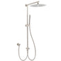 Brushed Nickel Dual Round 12" Stainless Steel Rain Shower Head Metal Handheld Sliding Rail Arm Set V1233-SC842BSSS019CBNKSR112N