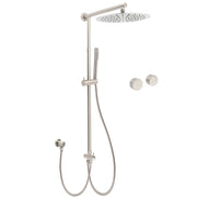 Brushed Nickel Round 12" SUS Rain Head Metal Handheld Shower Sliding Rail Arm Chrome Set + Twin Taps V1233-SC842BSSS019CBNKSR112NKC0292BN
