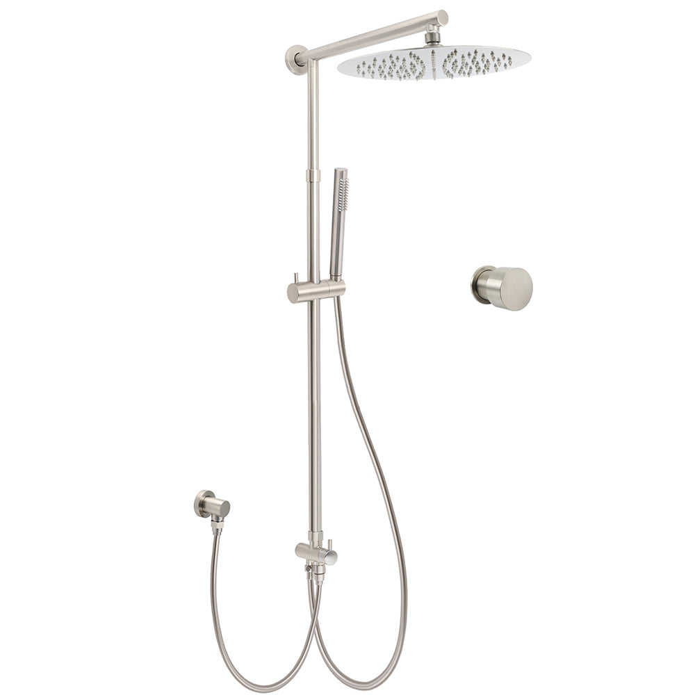 Brushed Nickel 12" Large Rain Head Twin Shower Handheld Rose Sliding Rail Arm Set With Mixer V1233-SC842BSSS019CBNKSR112NKC1292BN