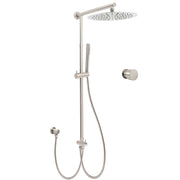 Brushed Nickel 12" Large Rain Head Twin Shower Handheld Rose Sliding Rail Arm Set With Mixer V1233-SC842BSSS019CBNKSR112NKC1292BN