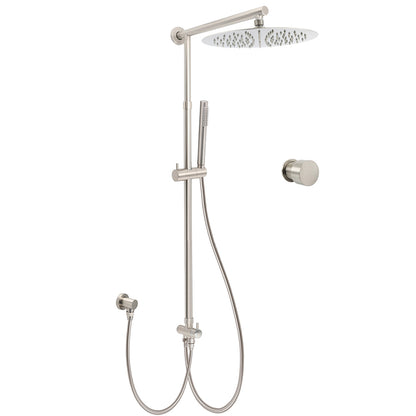 Brushed Nickel 12" Large Rain Head Twin Shower Handheld Rose Sliding Rail Arm Set With Mixer V1233-SC842BSSS019CBNKSR112NKC1292BN
