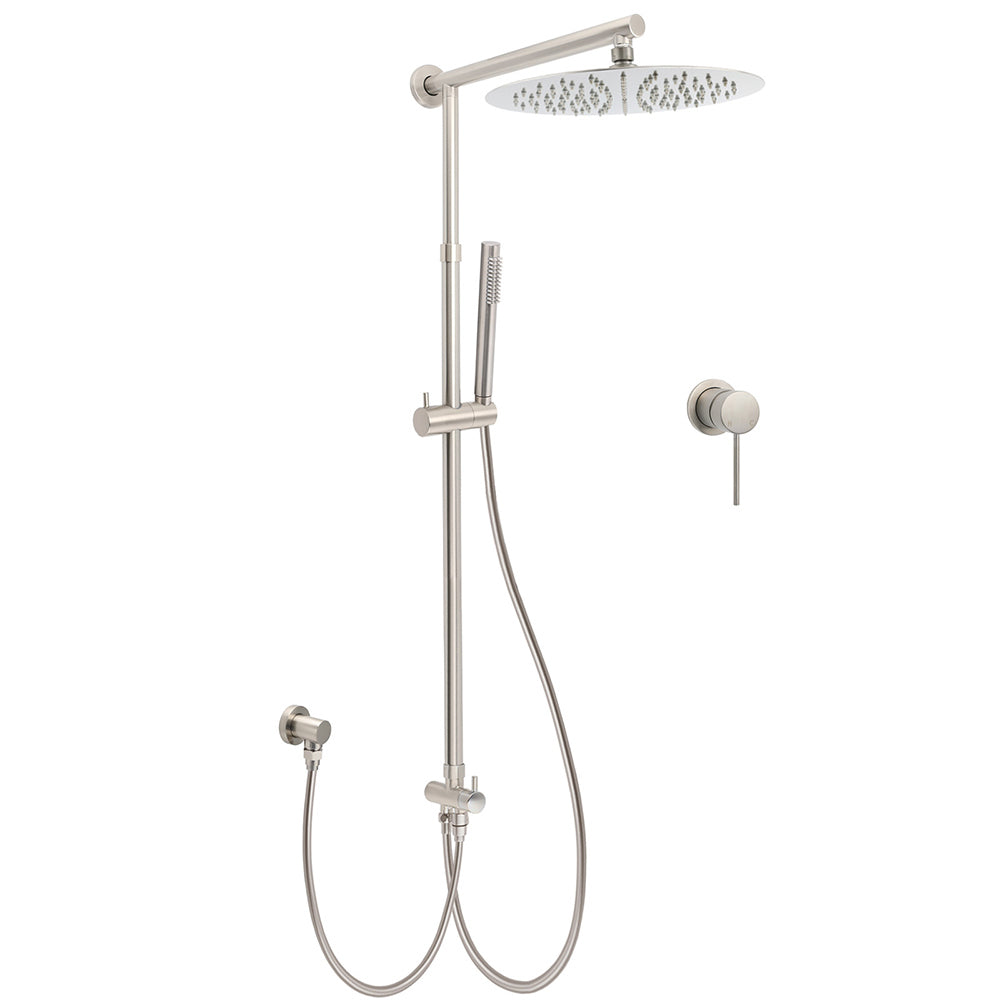 Brushed Nickel 2in1 Set Round 12" Rain Head Shower Single Mode Handheld Sliding RailWall Mixer V1233-SC842BSSS019CBNKSR112NKRD201N60
