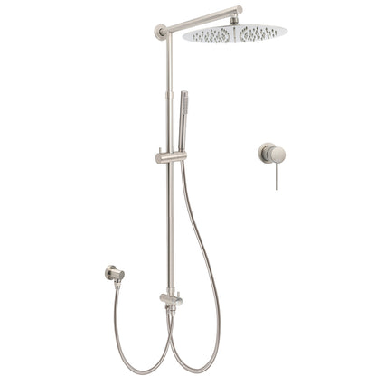 Brushed Nickel 2in1 Set Round 12" Rain Head Shower Single Mode Handheld Sliding RailWall Mixer V1233-SC842BSSS019CBNKSR112NKRD201N60